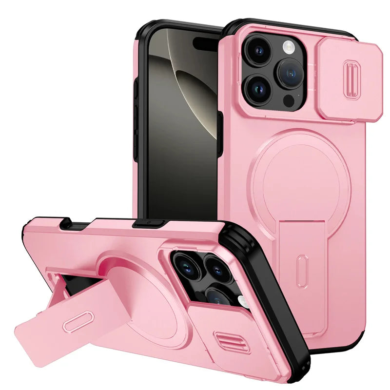 Lens Protect Camera Phone Case for iPhone 16 15 14 13 Pro Max 14Plus 15Plus 16Plus 16e 16 15 14 Pro 17 Magnetic Kickstand Cover
