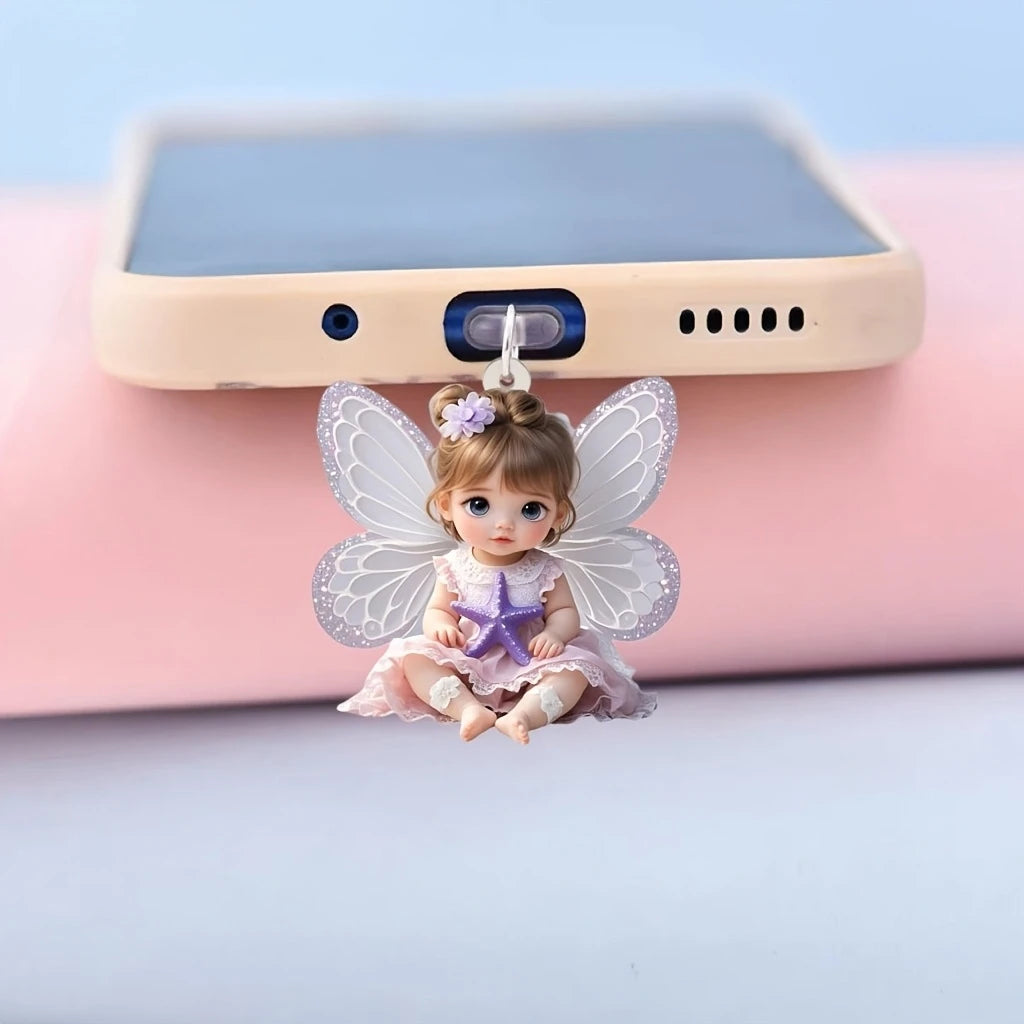 Phone Charm Fairy Phone Accessory Connector Pendant Butterfly Angel Dust Plug For Phone Port Smartphone Anti-Dust
