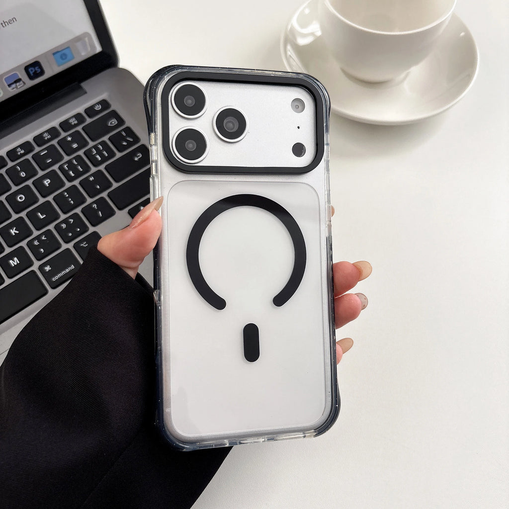 Simple Fashion Transparent For MagSafe Magnetic Phone Case For iPhone 17 16 15 14 13 Pro Max Four Corner Airbag Shockproof Cover
