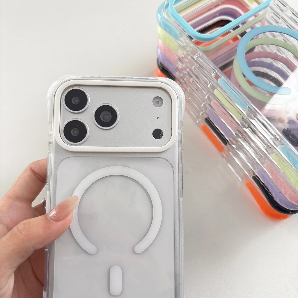 Simple Fashion Transparent For MagSafe Magnetic Phone Case For iPhone 17 16 15 14 13 Pro Max Four Corner Airbag Shockproof Cover