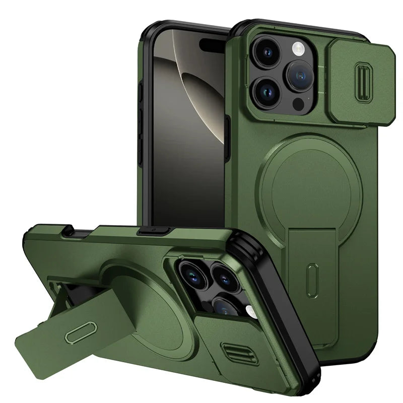 Lens Protect Camera Phone Case for iPhone 16 15 14 13 Pro Max 14Plus 15Plus 16Plus 16e 16 15 14 Pro 17 Magnetic Kickstand Cover