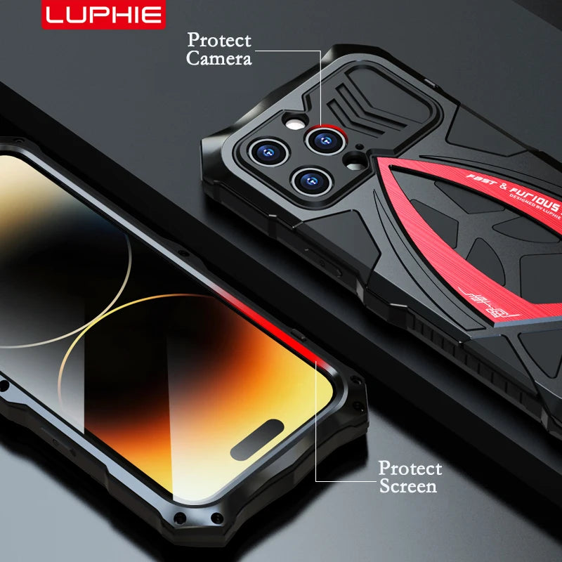 Luphie Metal Full Protect Armor Phone Cover Cases For Iphone 17 15 14 13 Pro XS Max X XR 8 7 SE Case Shockproof Fundas Bumper