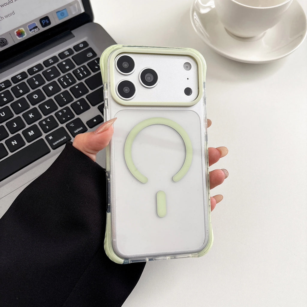 Simple Fashion Transparent For MagSafe Magnetic Phone Case For iPhone 17 16 15 14 13 Pro Max Four Corner Airbag Shockproof Cover