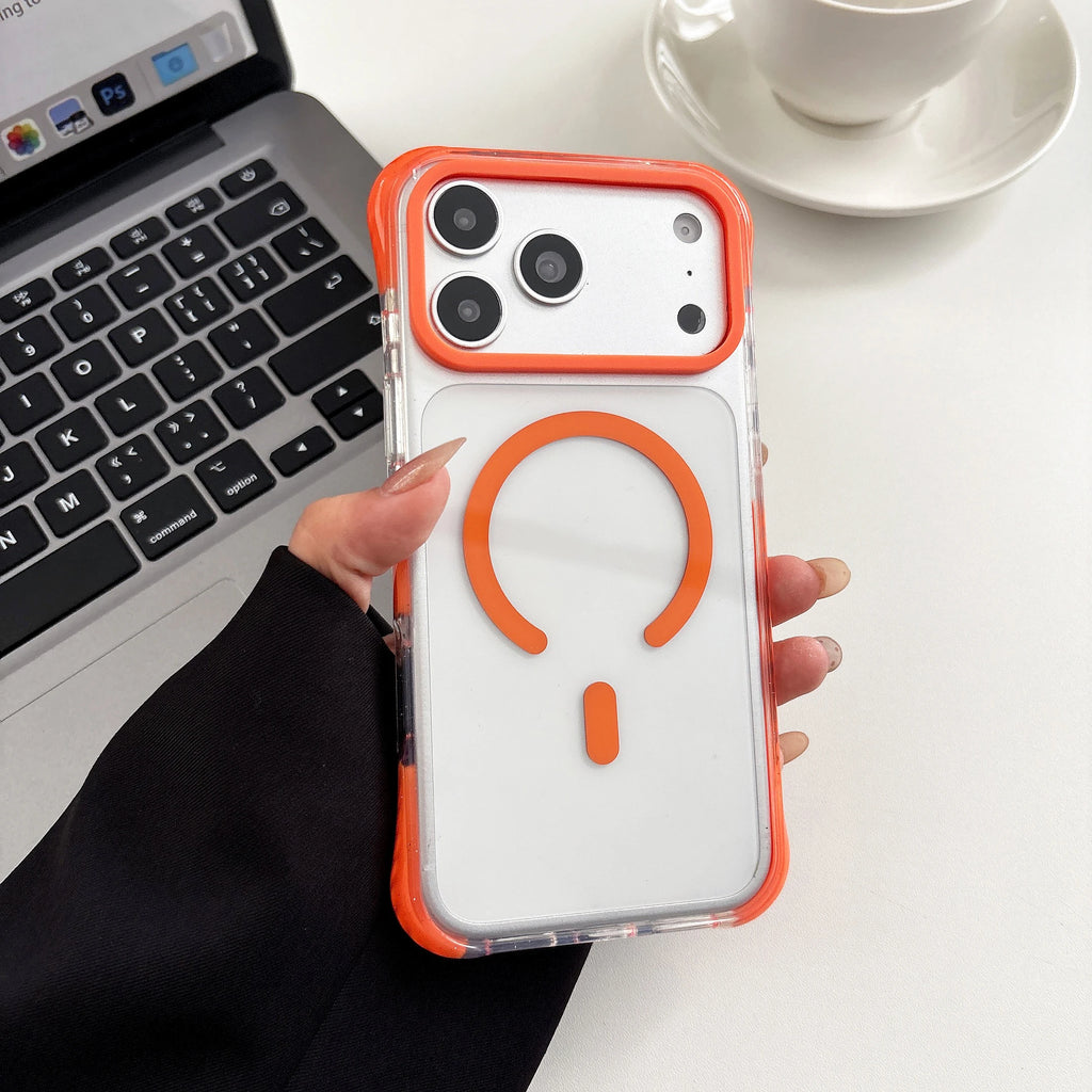 Simple Fashion Transparent For MagSafe Magnetic Phone Case For iPhone 17 16 15 14 13 Pro Max Four Corner Airbag Shockproof Cover