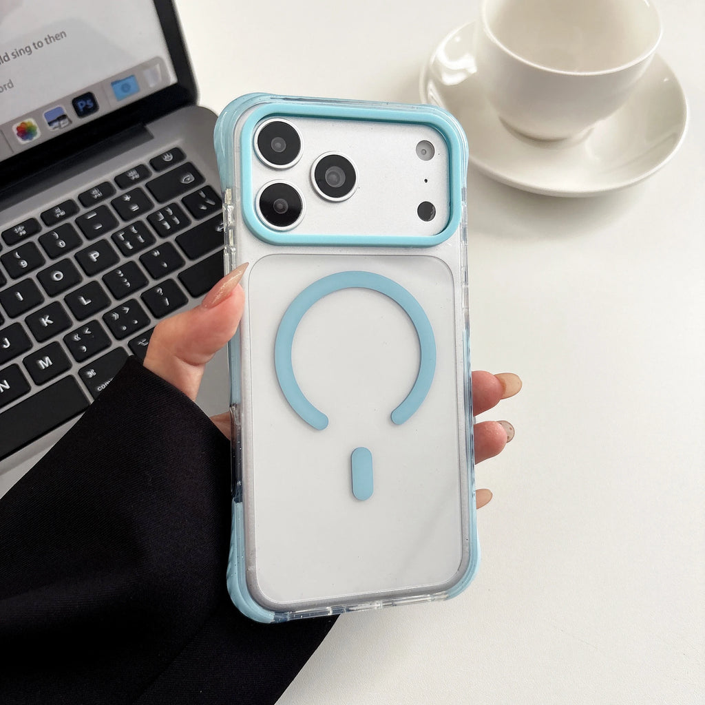 Simple Fashion Transparent For MagSafe Magnetic Phone Case For iPhone 17 16 15 14 13 Pro Max Four Corner Airbag Shockproof Cover