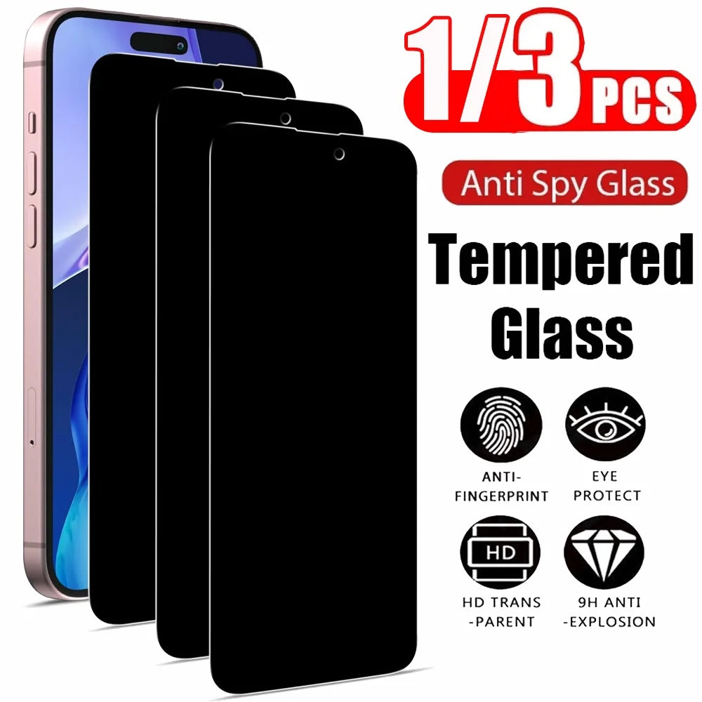1~3PCS Anti Spy Tempered Glass For iPhone 18 17 17e 16e 16 15 Pro Max Privacy Screen Protector iPhone 15 14 Plus 13 12 11 Pro Max Antiespia Pelicula de Cristal Templado iPhone 17 Pro Max anti-peeping Protective Film